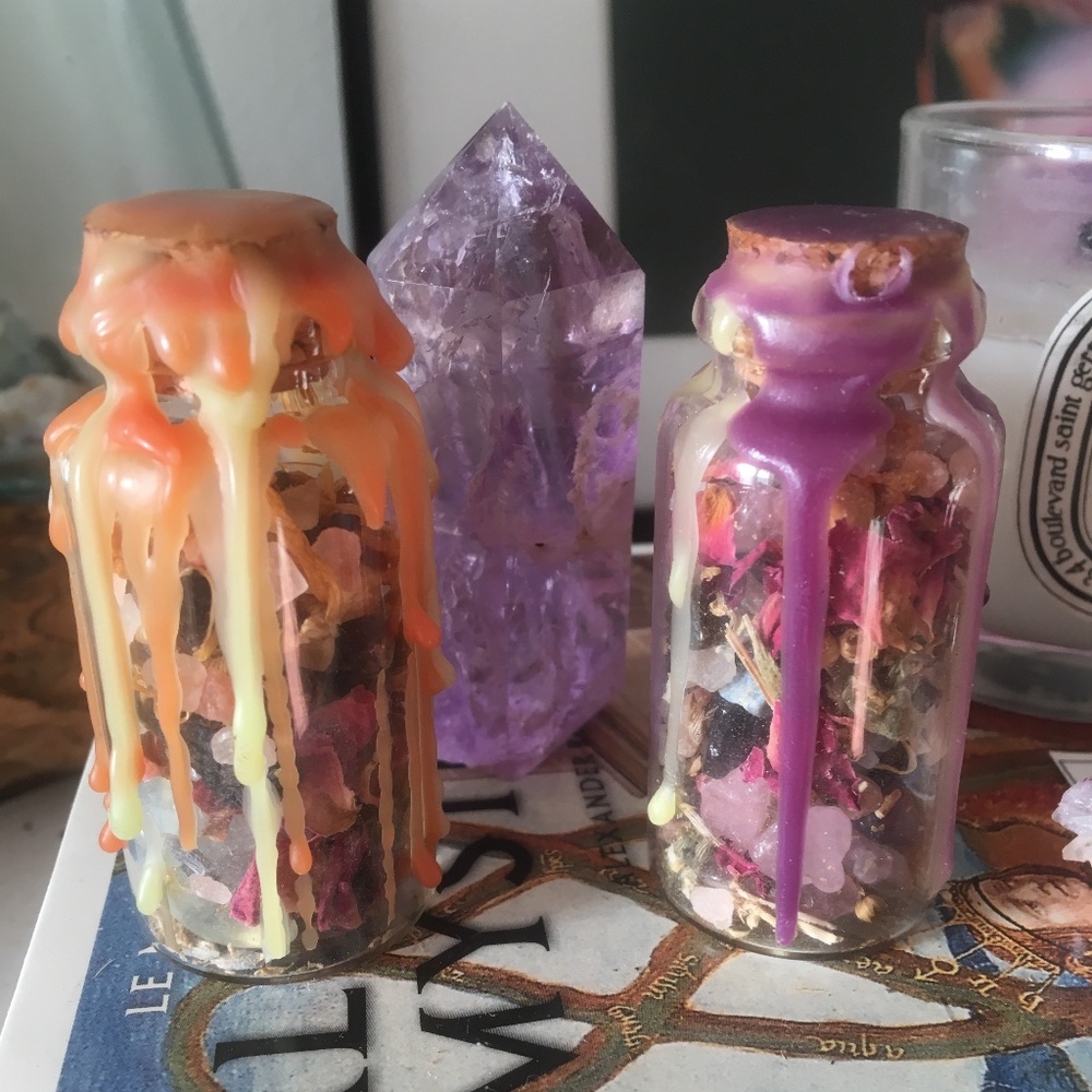 Spell jar/ witch bottle themed for beauty and success- herbs crystals handmade - Picture 7 of 7